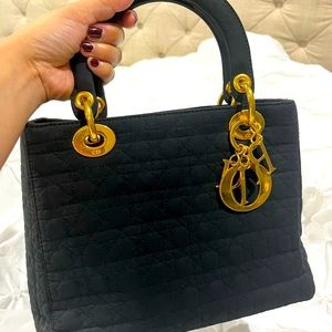 Vintage black christian dior cannage handbag gold hardware